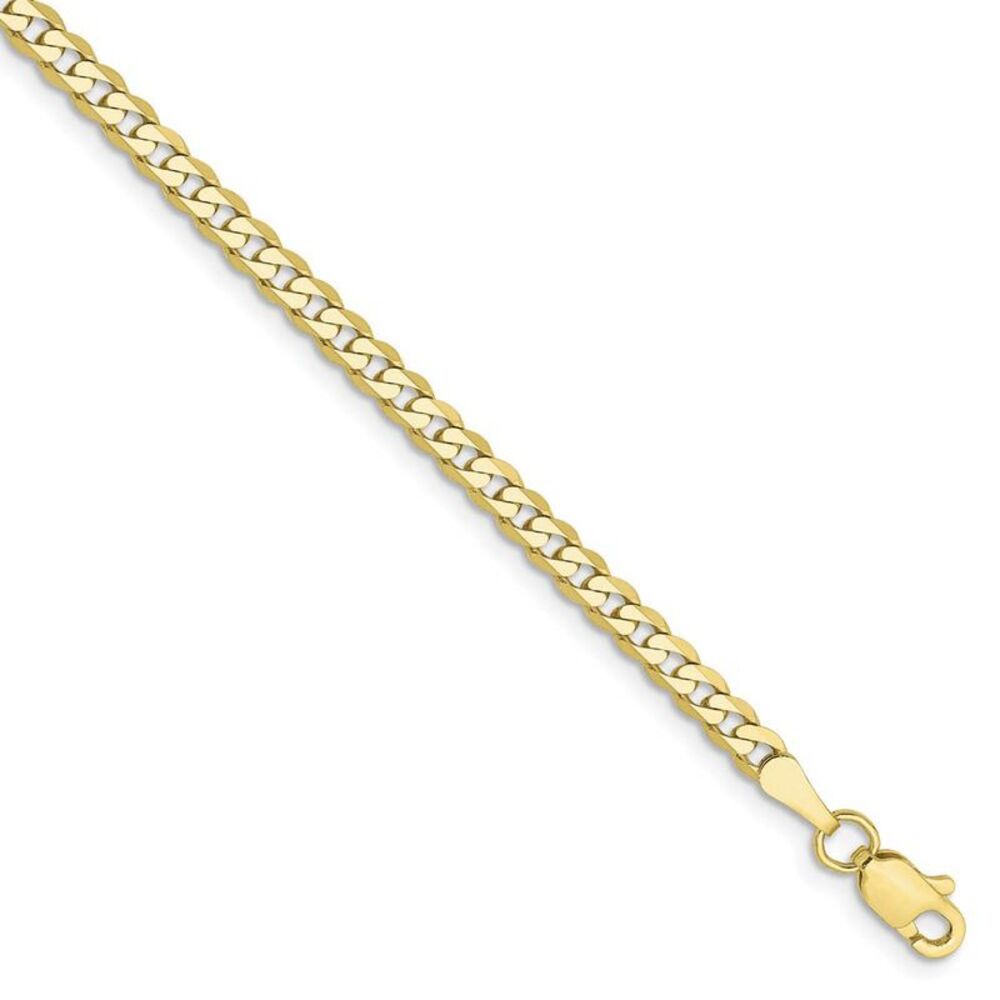 2.9mm 10k Yellow Gold Flat Beveled Curb Chain Bracelet, 7 Inch